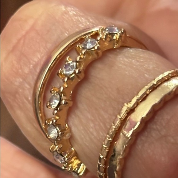 Stackable Midi Rings Gold Tone Set Rhinestone Band Ring Stacking Set - Picture 2 of 3